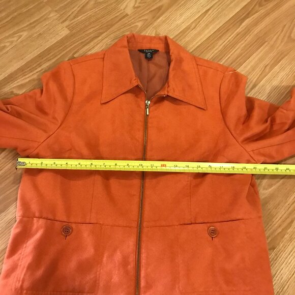 INDEX Jacket Orange 14 Petite Womens Zip Up Jacket Suede Like Pockets - Picture 9 of 12